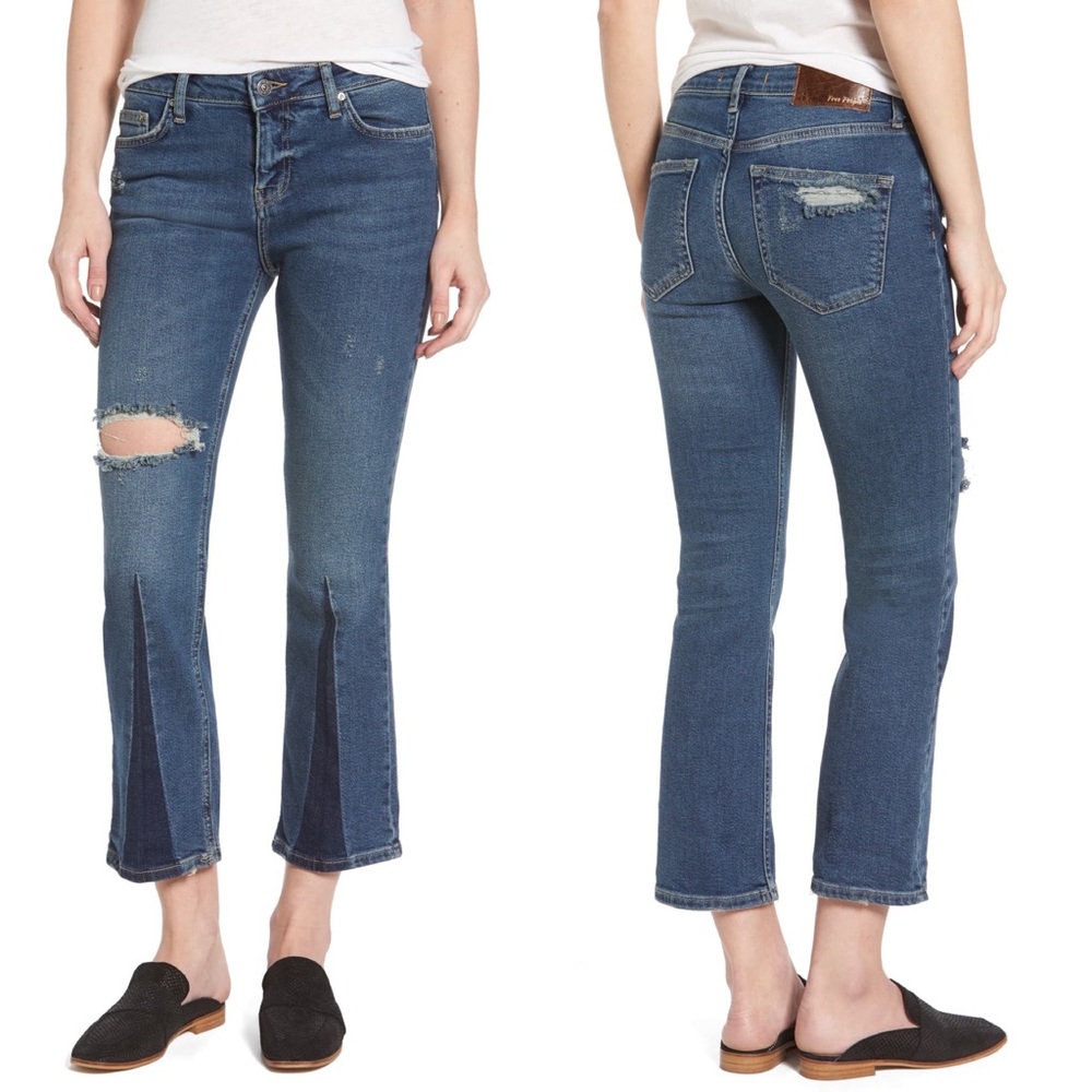 Free People Colorblock‎ Cropped Flare Jeans Size 26